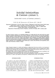 Actividad Antimicrobiana de Cuminum cyminum L. (Antimicrobial Activity of Cuminum cyminum L.)