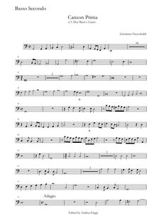 Partition Basso secondo, Canzon Prima à , Due Bassi e Canto, Frescobaldi, Girolamo