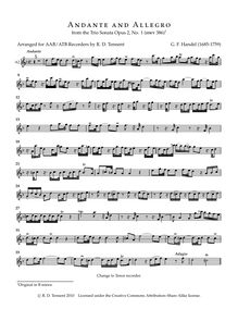Partition Alto 2/ténor enregistrement , Trio Sonata, B minor, Handel, George Frideric