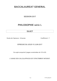 Sujet philosophie bac L (2017)