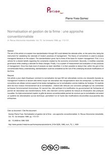 Normalisation et gestion de la firme : une approche conventionnaliste - article ; n°1 ; vol.75, pg 113-131