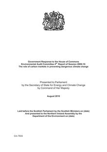 Government Response to the House of Commons Environmental Audit  Committee 4th Report of Session 2009