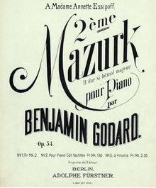 Partition complète - Piano Four-mains, Mazurka No.2, Godard, Benjamin