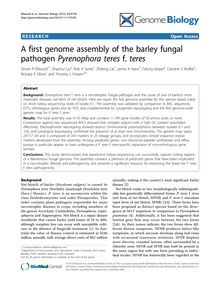 A first genome assembly of the barley fungal pathogen Pyrenophora teresf. teres