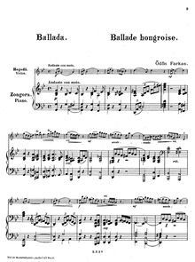 Partition de piano et partition de violon, Ballade Hongroise