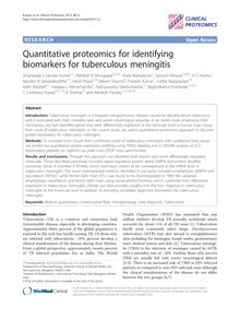 Quantitative proteomics for identifying biomarkers for tuberculous meningitis