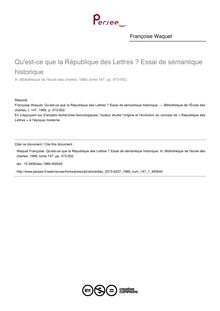 Qu est-ce que la République des Lettres ? Essai de sémantique historique - article ; n°1 ; vol.147, pg 473-502