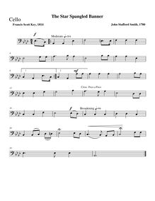 Partition violoncelles, pour Star-Spangled Banner, Original title: The Anacreontic Song