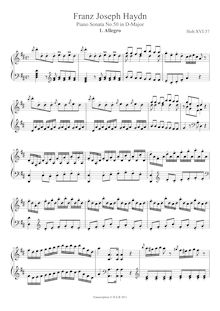 Partition , Allegro, Piano Sonata No.37 en D major, Haydn, Joseph