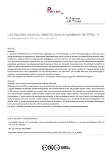Les troubles visuo-constructifs dans le syndrome de Williams - article ; n°4 ; vol.103, pg 695-727