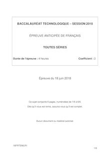 Bac Technologique 2018 - Les sujets de l épreuve anticipée de français