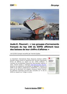 Aude-E. Fleurant : « Les groupes d’armements français du top 100 du SIPRI affichent tous des baisses de leur chiffre d’affaires »