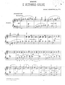Partition complète, L Automne-Valse, Op.170, G minor, Albéniz, Isaac