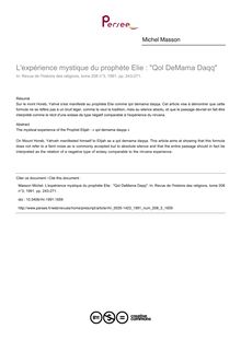 L expérience mystique du prophète Elie : Qol DeMama Daqq - article ; n°3 ; vol.208, pg 243-271