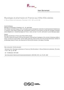 Mycologie et pharmacie en France aux XIXe-XXe siècles - article ; n°291 ; vol.79, pg 381-388