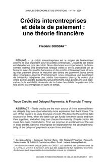Crédits interentreprises et délais de paiement : une théorie ...