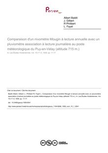 Comparaison d un nivomètre Mougin à lecture annuelle avec un pluviomètre association à lecture journalière au poste météorologique du Puy-en-Velay (altitude 715 m.) - article ; n°1 ; vol.15, pg 11-17