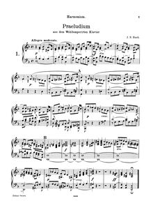Partition Harmonium , partie, Das wohltemperierte Klavier I, The Well-Tempered ClavierPraeludia und Fugen durch alle Tone und Semitonia / Preludes and Fugues through all tones and semitones