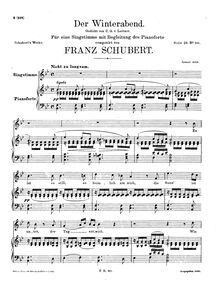 Partition complète, Der Winterabend, D.938, The Winter Evening, Schubert, Franz par Franz Schubert