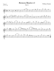 Partition ténor viole de gambe 1, octave aigu clef, Sermone Blando par William Mundy