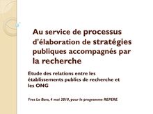 Yves Le Bars : "Étude des relations entre les organismes publics de recherche et les ONG"