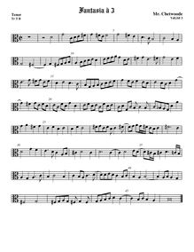 Partition ténor viole de gambe (alto clef), fantaisies pour 3 violes de gambe par Chetwoode