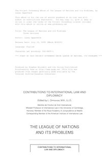 The League of Nations and its Problems - Three Lectures