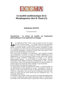 Le modèle mathématique de la Morphogenèse chez R. Thom (1
