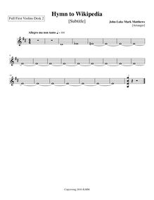 Partition violons I, Desk 2, Hymn to Wikipedia, D major, Matthews, John-Luke Mark