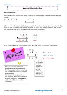 Grade 4 Maths Worksheet: Vertical Multiplication