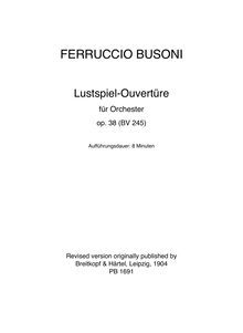 Partition complète, Eine Lustspielouvertüre, Comedy Overture, Busoni, Ferruccio