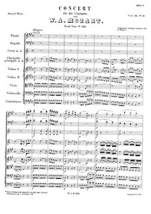 Partition complète, clarinette Concerto, A major, Mozart, Wolfgang Amadeus