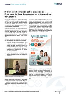 Iv curso de formación sobre creación de empresas de base tecnológica en la universidad de Córdoba