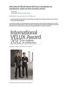 International VELUX Award 2012 para estudiantes de arquitectura: Suiza se lleva el primer premio