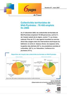 Collectivités territoriales de  Midi-Pyrénées : 78 400 emplois  fin 2005