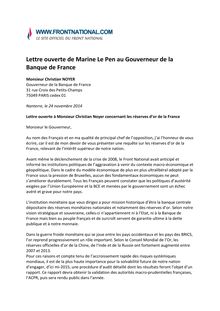 Lettre ouverte de Marine Le Pen au Gouverneur de la Banque de France Christian Noyer 