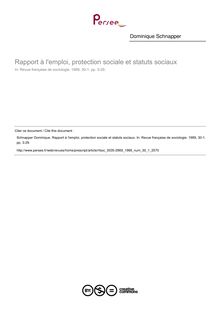 Rapport à l emploi, protection sociale et statuts sociaux - article ; n°1 ; vol.30, pg 3-29