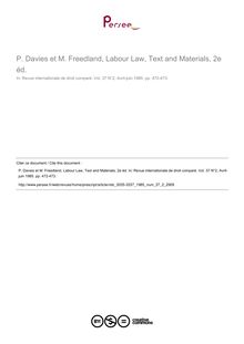 P. Davies et M. Freedland, Labour Law, Text and Materials, 2e éd. - note biblio ; n°2 ; vol.37, pg 472-473