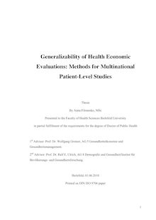 Generalizability of health economic evaluations [Elektronische Ressource] : methods for multinational patient-level studies / by Anna Filonenko