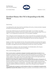 Allocution Obama - How we re responding to the ISIL threat