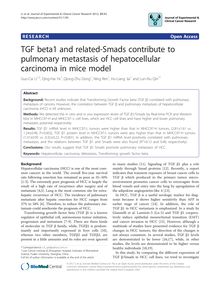 TGF beta1 and related-Smads contribute to pulmonary metastasis of hepatocellular carcinoma in mice model