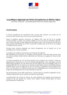 La politique régionale de l Union Européenne en Rhône-Alpes