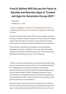 Frost & Sullivan Will Discuss the Future of Big Data and Next-Gen Apps at "Content and Apps for Automotive Europe 2014"