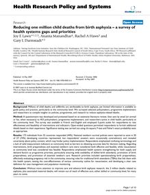 Reducing one million child deaths from birth asphyxia – a survey of health systems gaps and priorities