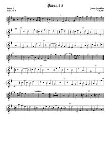Partition ténor viole de gambe 2, octave aigu clef, pavanes pour 5 violes de gambe par John Jenkins