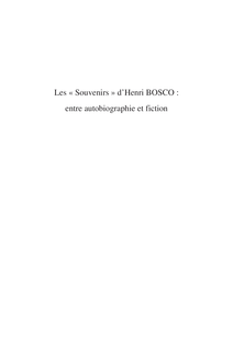 Les "Souvenirs" d Henri Bosco : entre autobiographie et fiction