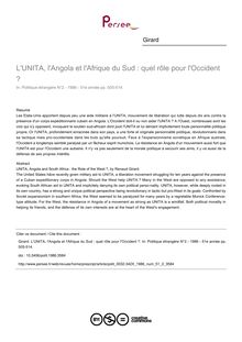 L UNITA, l Angola et l Afrique du Sud : quel rôle pour l Occident ? - article ; n°2 ; vol.51, pg 505-514