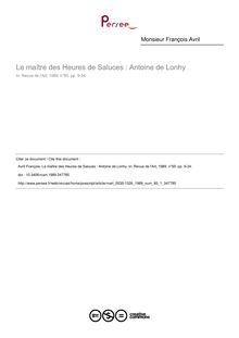 Le maître des Heures de Saluces : Antoine de Lonhy - article ; n°1 ; vol.85, pg 9-34