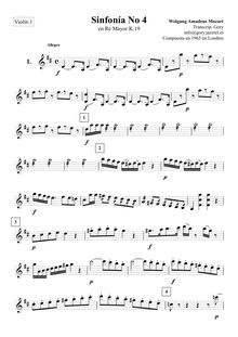 Partition violons I, Symphony No.4, D major, Mozart, Wolfgang Amadeus