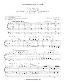 Partition I, Ave Maria - Offertoire pour la fête de l’Annonciation ou autres fêtes de la Ste. Vierge, L Organiste Litrugiste, Op.65